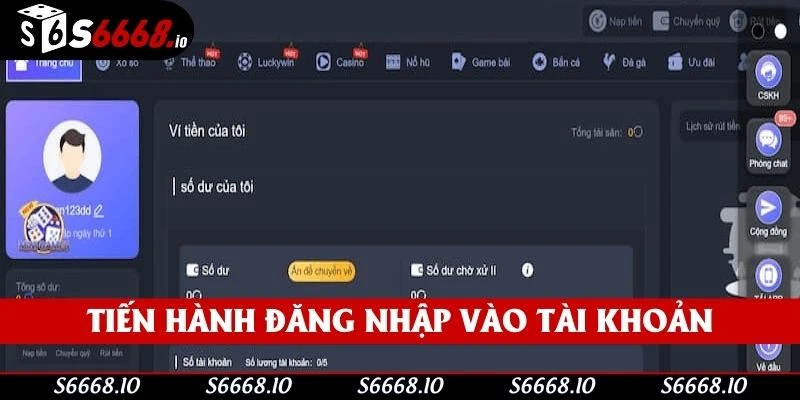 Người chơi tiến hành đăng nhập vào tài khoản S666 để rút tiền